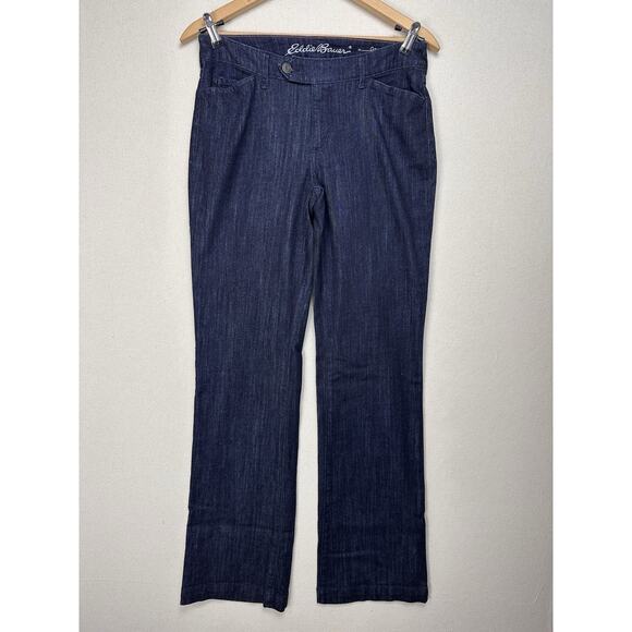 Eddie Bauer Curvy Fit Trouser Boot cut Dark Wash Womens Blue Jeans Sz 8T - Picture 1 of 16